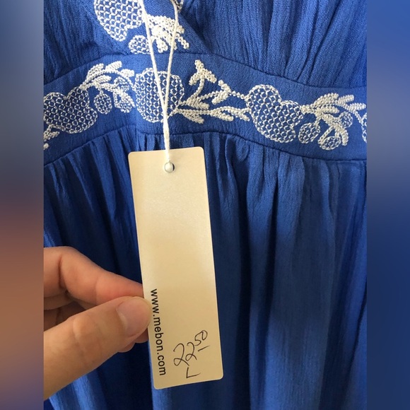 Mebon|Boho Royal blue embroidered floral sundress with smocking on back•••NWT - Picture 7 of 9